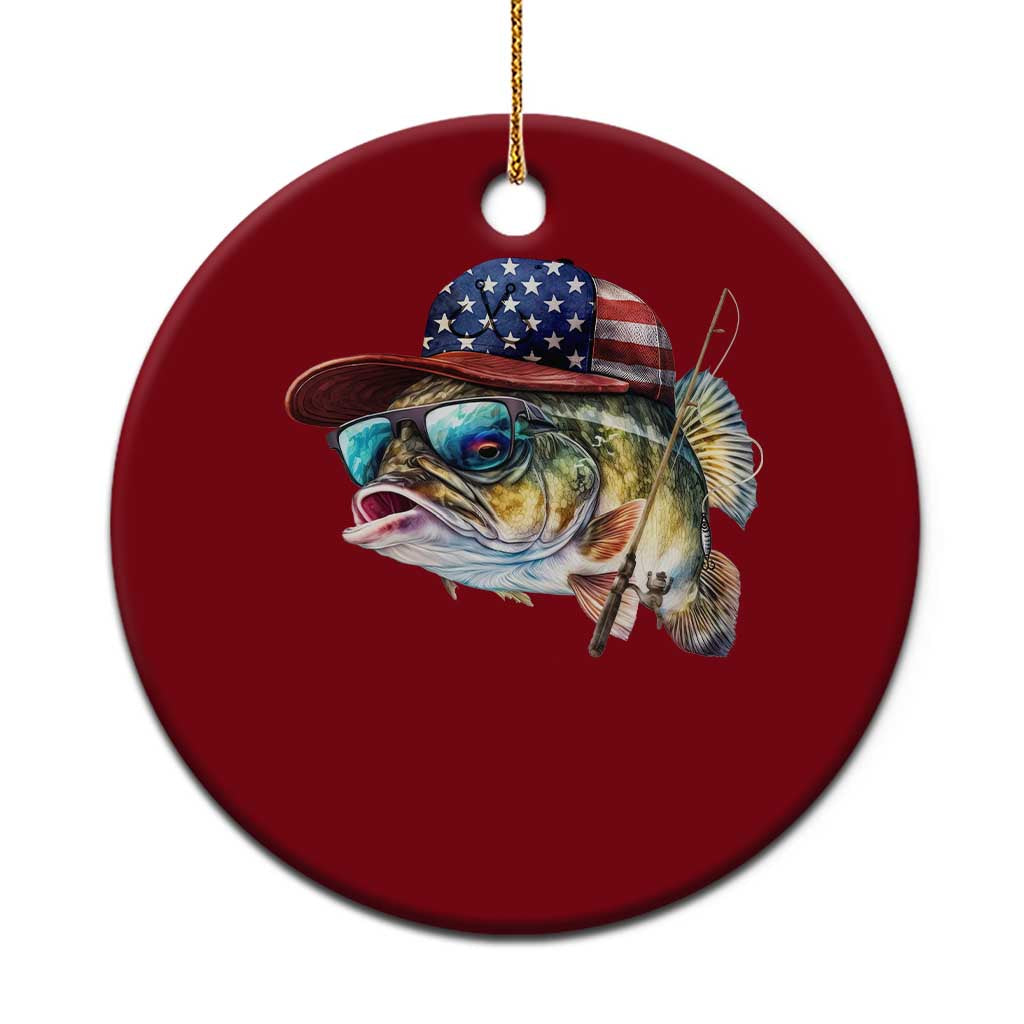 Funny Fishing American Flag Ceramic Ornament Patriotic Fisherman Family Gift - Wonder Print Shop