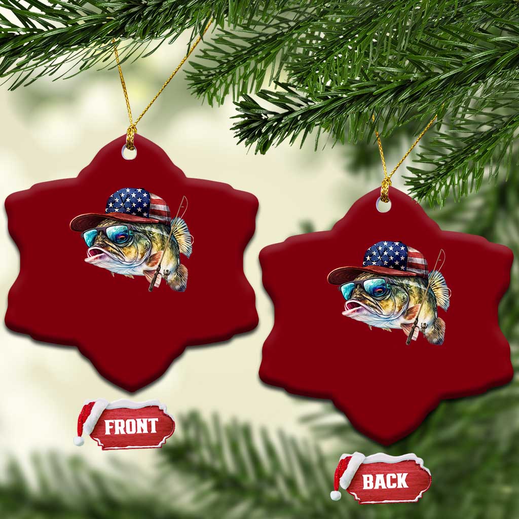 Funny Fishing American Flag Ceramic Ornament Patriotic Fisherman Family Gift - Wonder Print Shop