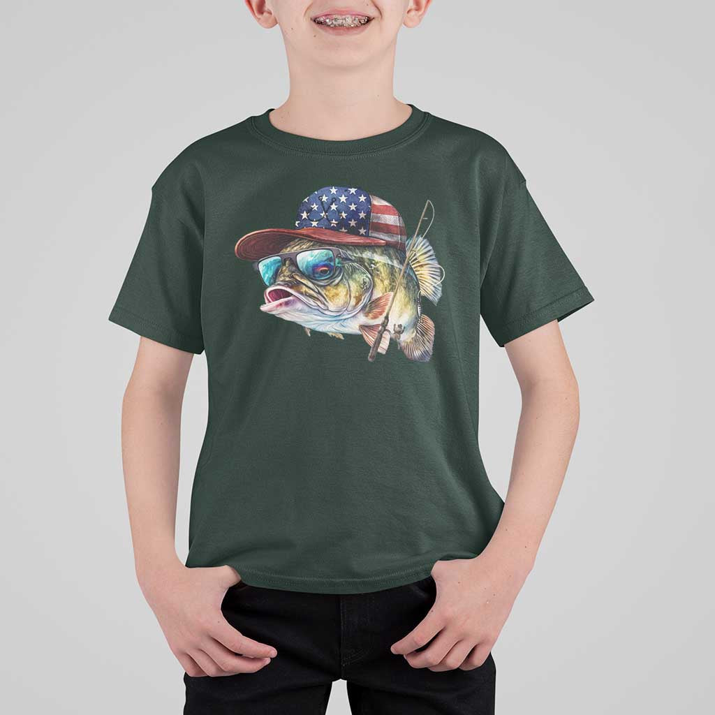 Funny Fishing American Flag T Shirt For Kid Patriotic Fisherman Family Gift - Wonder Print Shop