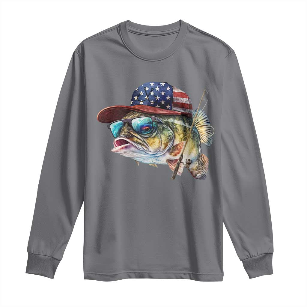 Funny Fishing American Flag Long Sleeve Shirt Patriotic Fisherman Family Gift - Wonder Print Shop