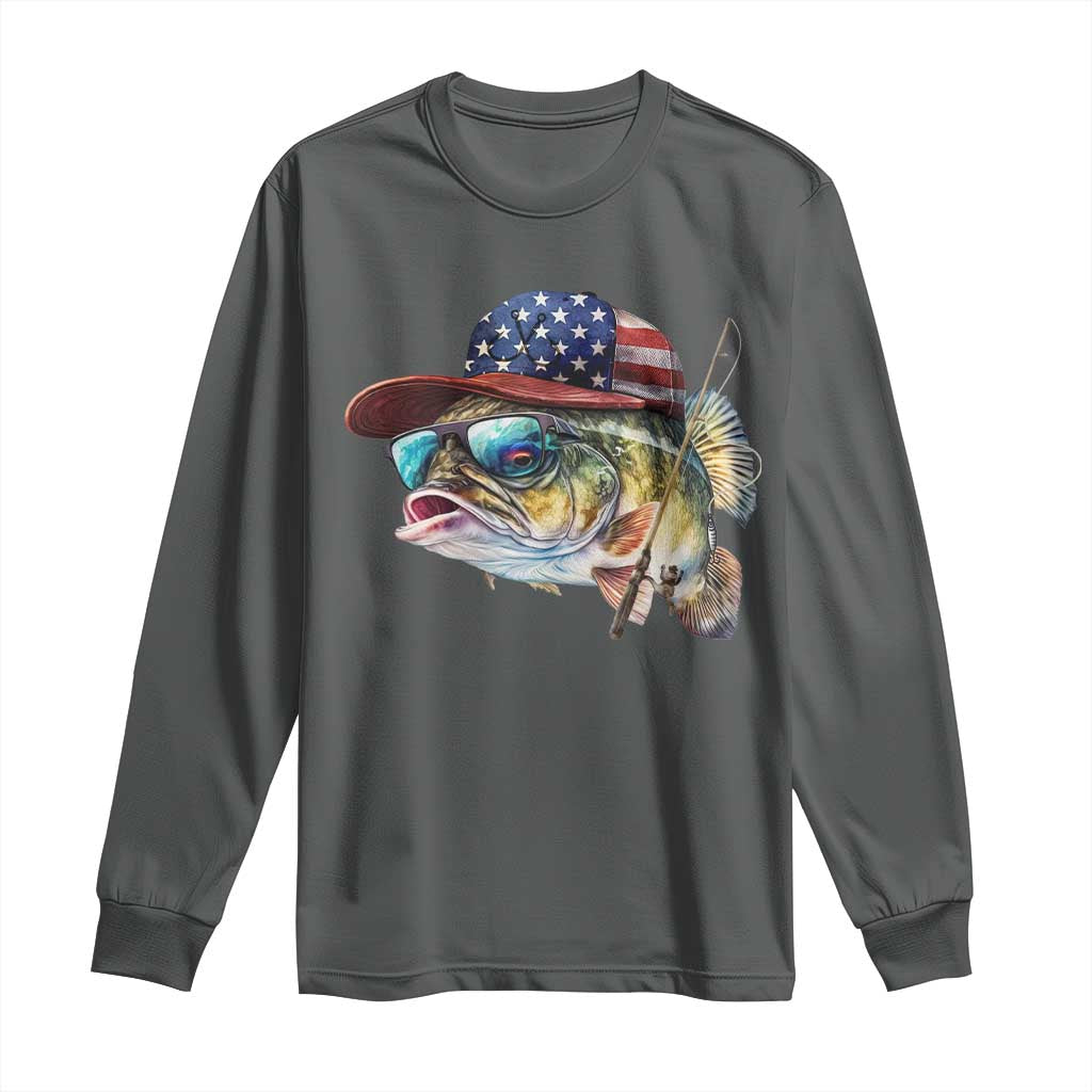 Funny Fishing American Flag Long Sleeve Shirt Patriotic Fisherman Family Gift - Wonder Print Shop