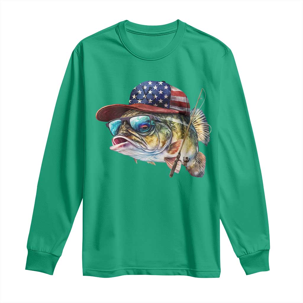 Funny Fishing American Flag Long Sleeve Shirt Patriotic Fisherman Family Gift - Wonder Print Shop