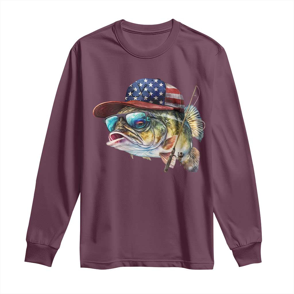 Funny Fishing American Flag Long Sleeve Shirt Patriotic Fisherman Family Gift - Wonder Print Shop