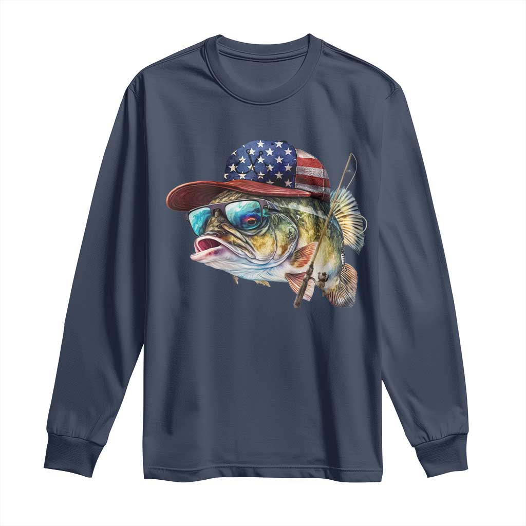 Funny Fishing American Flag Long Sleeve Shirt Patriotic Fisherman Family Gift - Wonder Print Shop