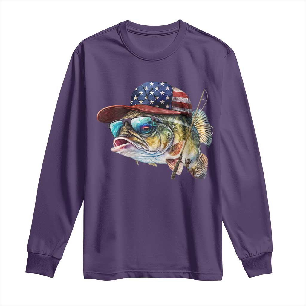 Funny Fishing American Flag Long Sleeve Shirt Patriotic Fisherman Family Gift - Wonder Print Shop