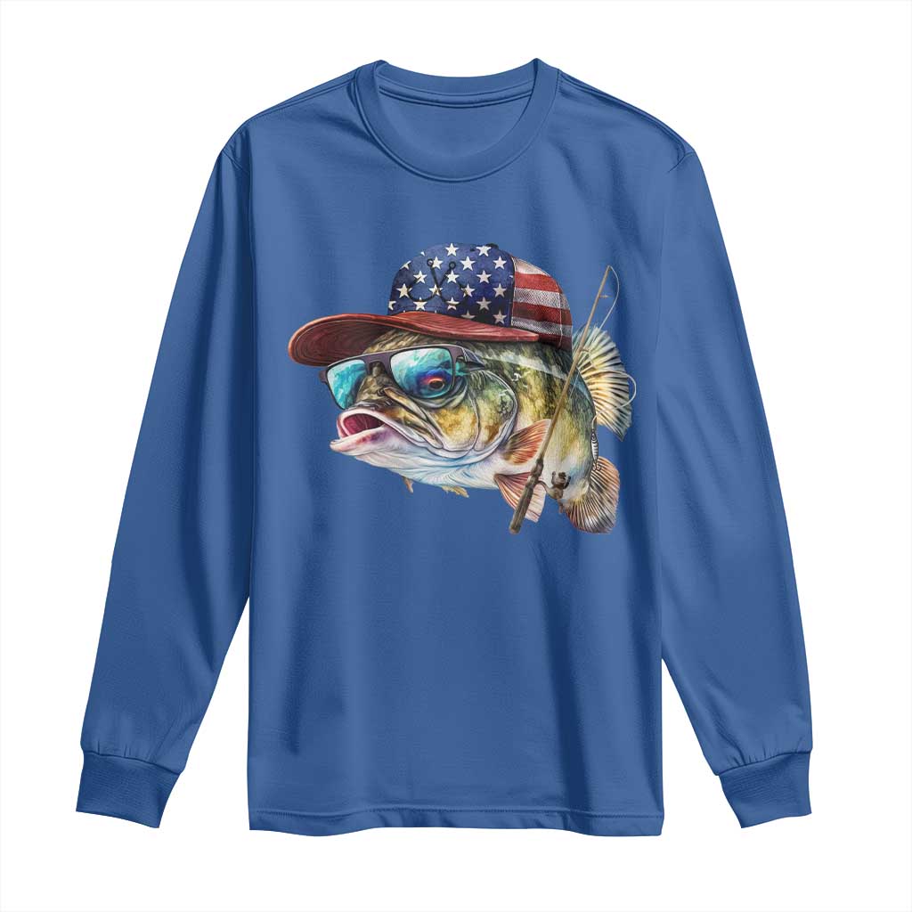Funny Fishing American Flag Long Sleeve Shirt Patriotic Fisherman Family Gift - Wonder Print Shop