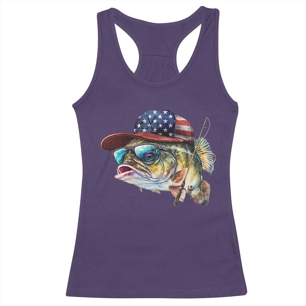 Funny Fishing American Flag Racerback Tank Top Patriotic Fisherman Family Gift - Wonder Print Shop