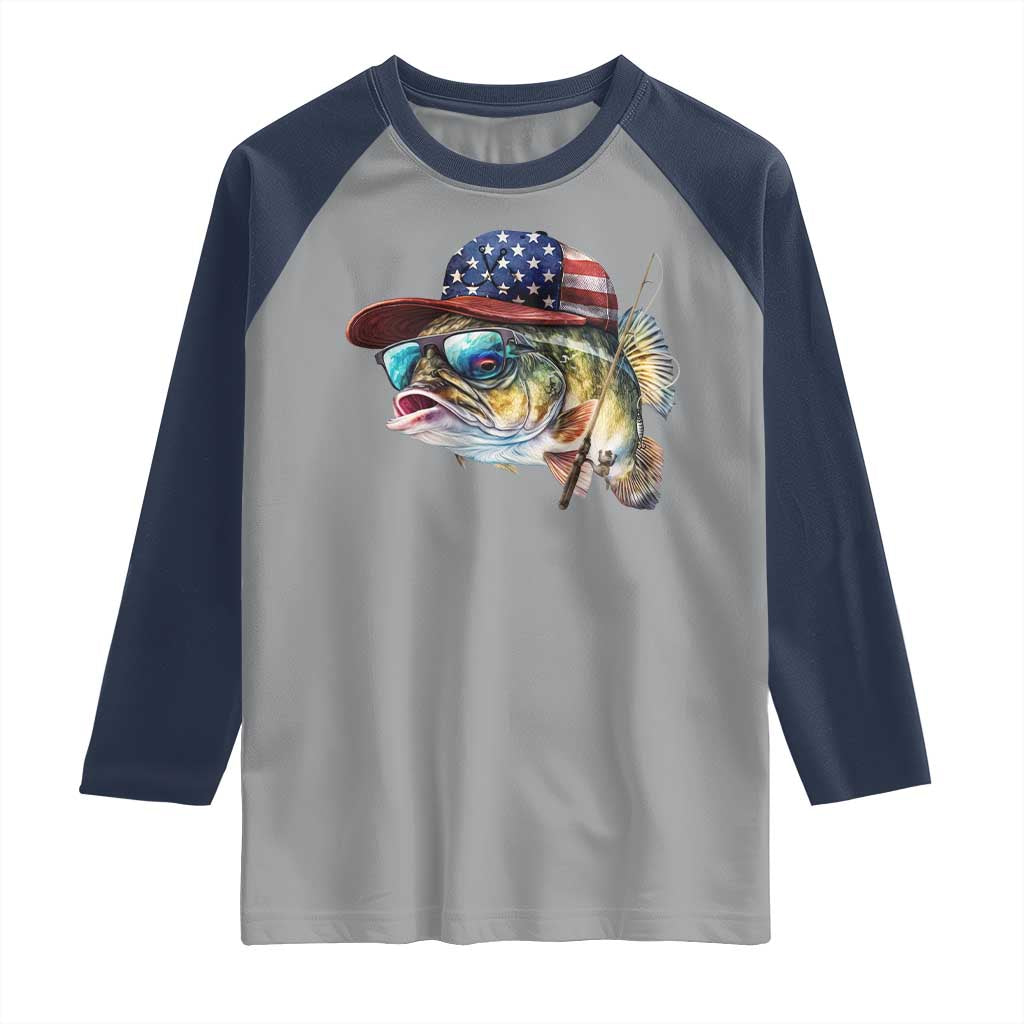 Funny Fishing American Flag Raglan Shirt Patriotic Fisherman Family Gift - Wonder Print Shop