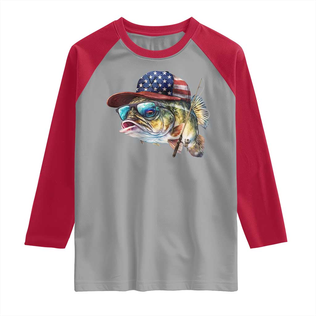 Funny Fishing American Flag Raglan Shirt Patriotic Fisherman Family Gift - Wonder Print Shop