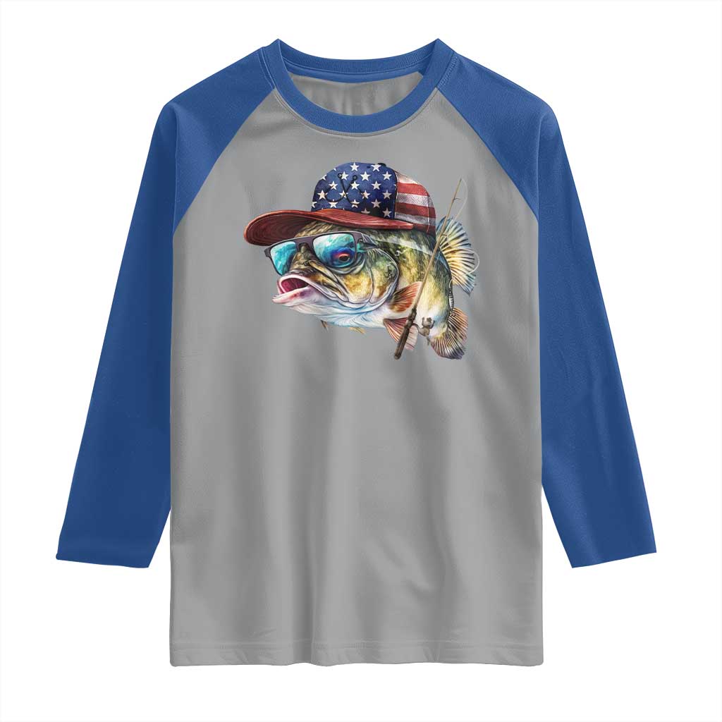 Funny Fishing American Flag Raglan Shirt Patriotic Fisherman Family Gift - Wonder Print Shop