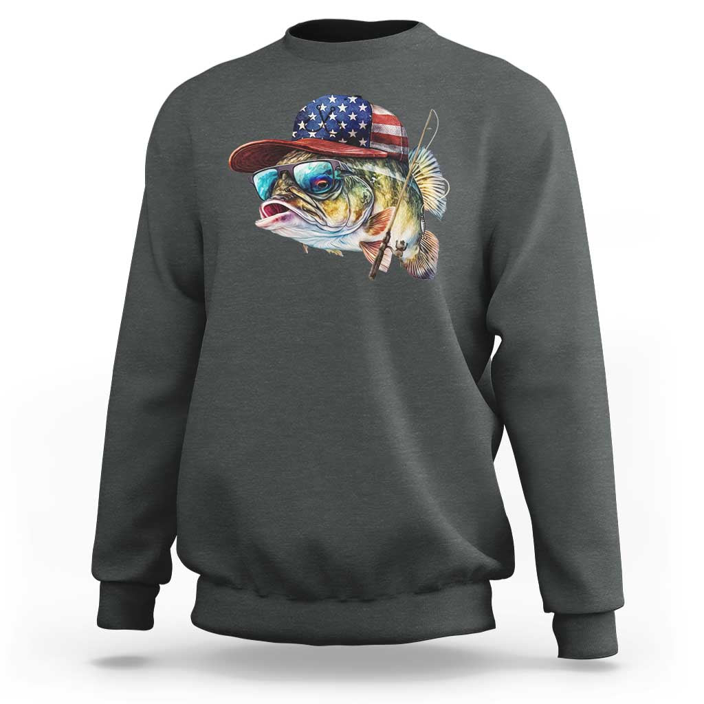 Funny Fishing American Flag Sweatshirt Patriotic Fisherman Family Gift - Wonder Print Shop
