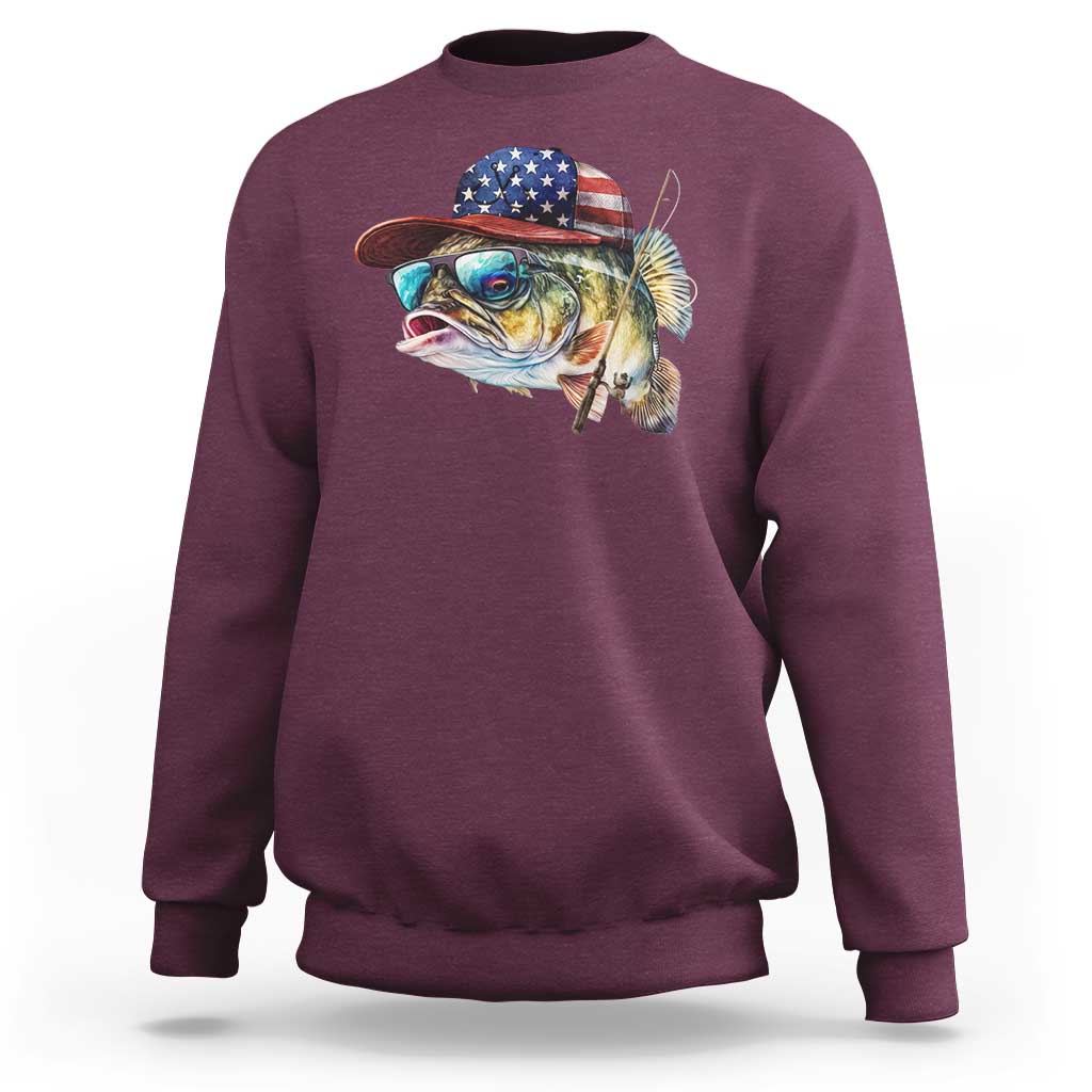 Funny Fishing American Flag Sweatshirt Patriotic Fisherman Family Gift - Wonder Print Shop