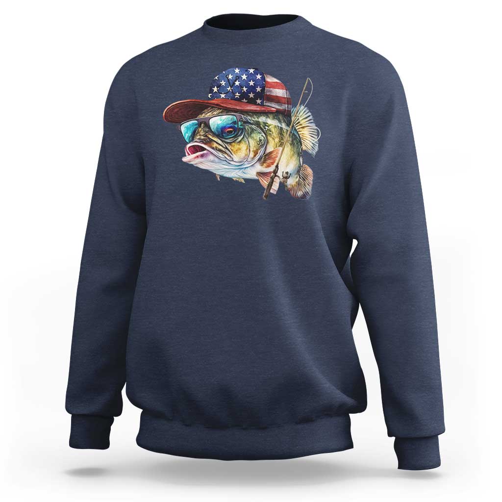 Funny Fishing American Flag Sweatshirt Patriotic Fisherman Family Gift - Wonder Print Shop