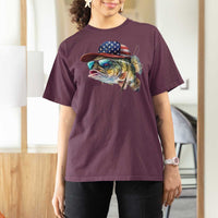Funny Fishing American Flag T Shirt For Women Patriotic Fisherman Family Gift - Wonder Print Shop