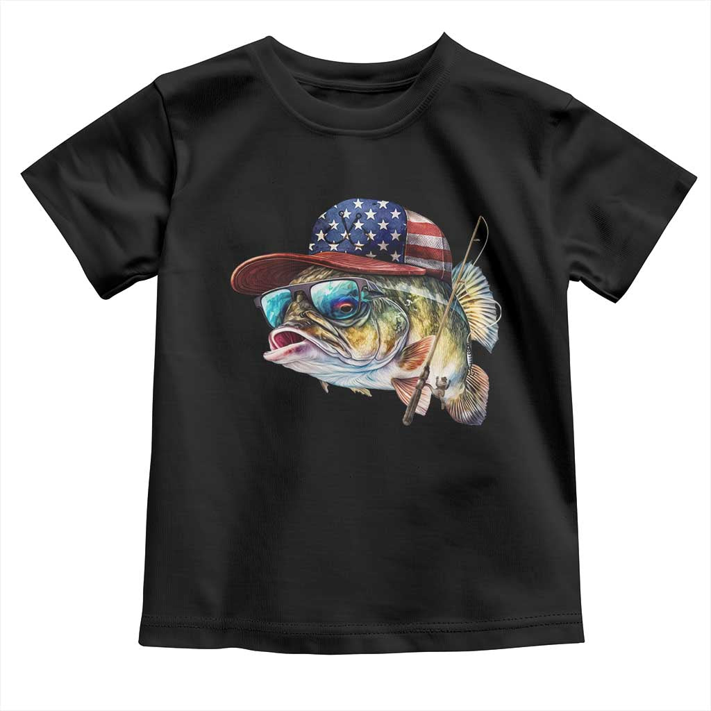 Funny Fishing American Flag Toddler T Shirt Patriotic Fisherman Family Gift - Wonder Print Shop