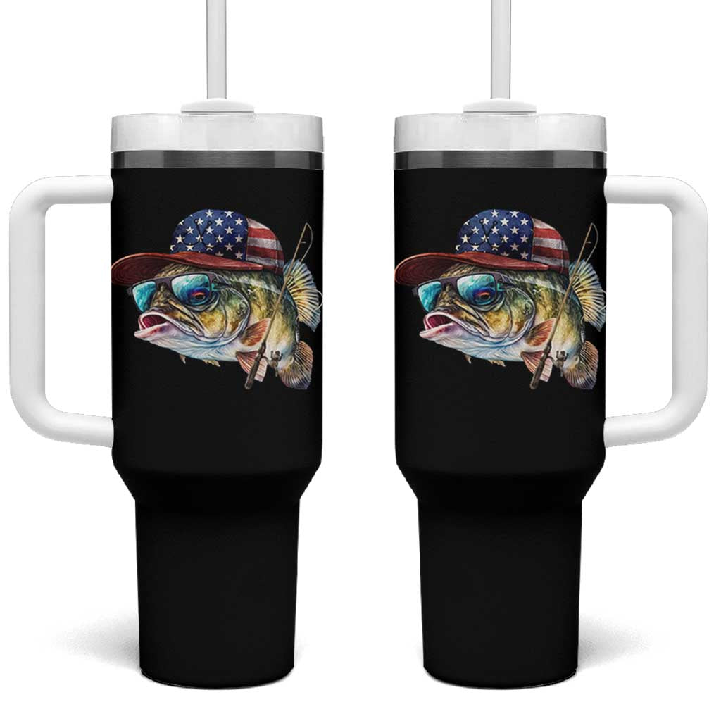 Funny Fishing American Flag Tumbler With Handle Patriotic Fisherman Family Gift - Wonder Print Shop