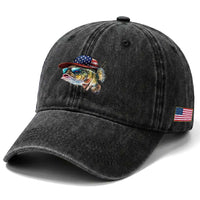Funny Fishing American Flag Washed Cotton Baseball Cap Patriotic Fisherman Family Gift