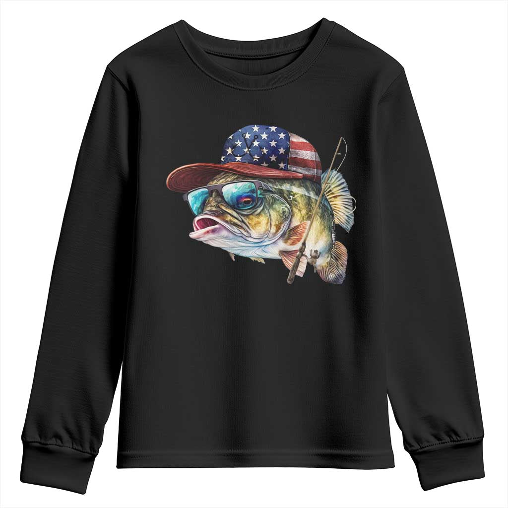 Funny Fishing American Flag Youth Sweatshirt Patriotic Fisherman Family Gift - Wonder Print Shop