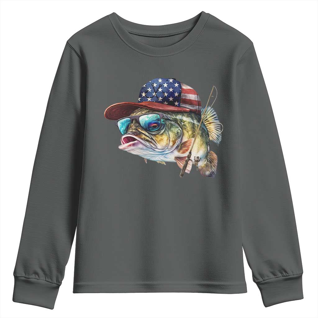 Funny Fishing American Flag Youth Sweatshirt Patriotic Fisherman Family Gift - Wonder Print Shop