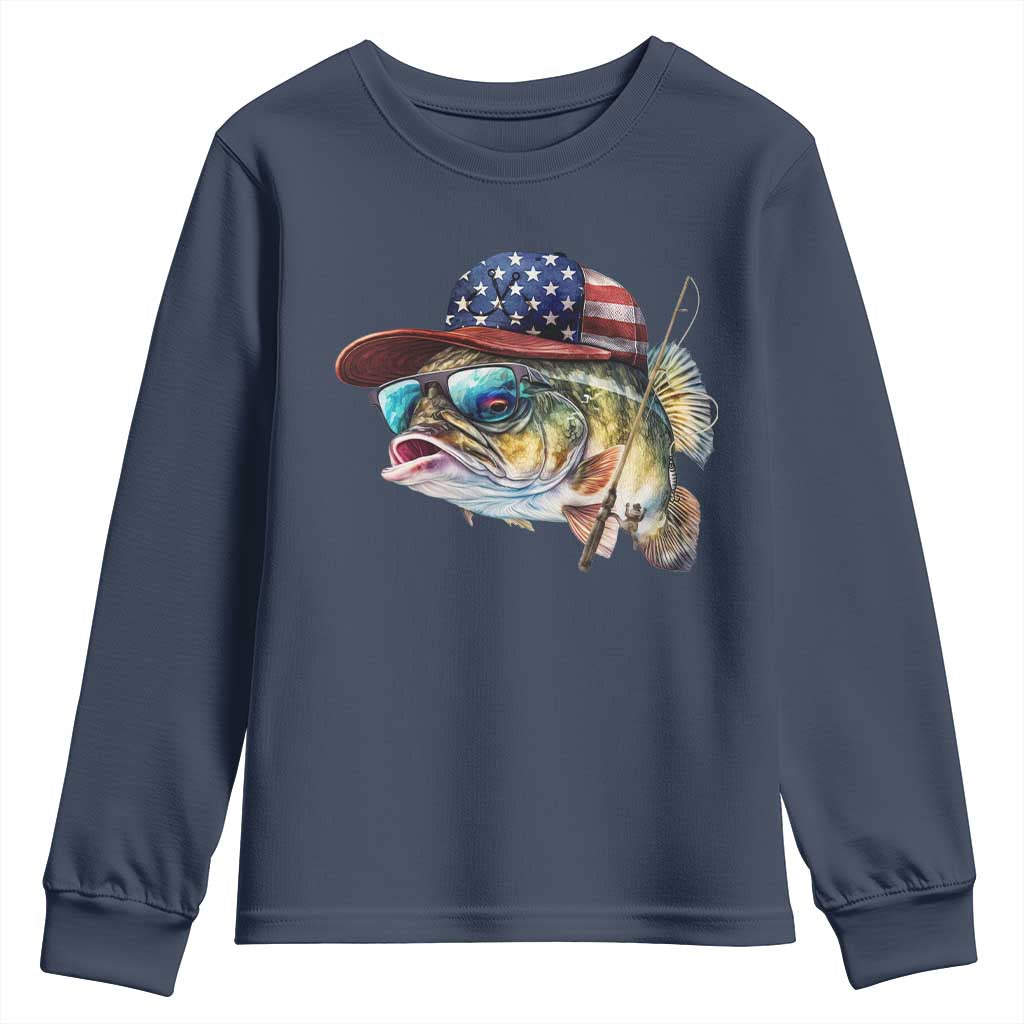 Funny Fishing American Flag Youth Sweatshirt Patriotic Fisherman Family Gift - Wonder Print Shop
