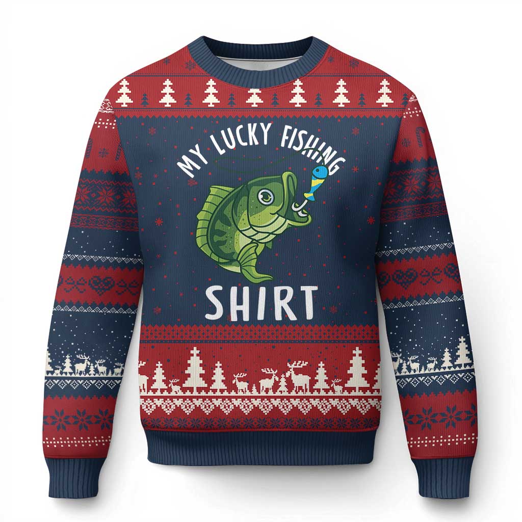 Lucky Fishing Ugly Christmas Sweater Funny Fisherman Fish Lovers - Wonder Print Shop