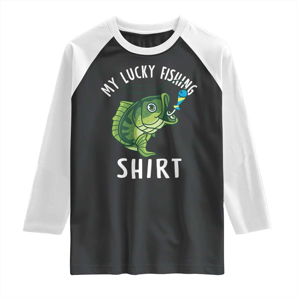 Lucky Fishing Raglan Shirt Funny Fisherman Fish Lovers - Wonder Print Shop