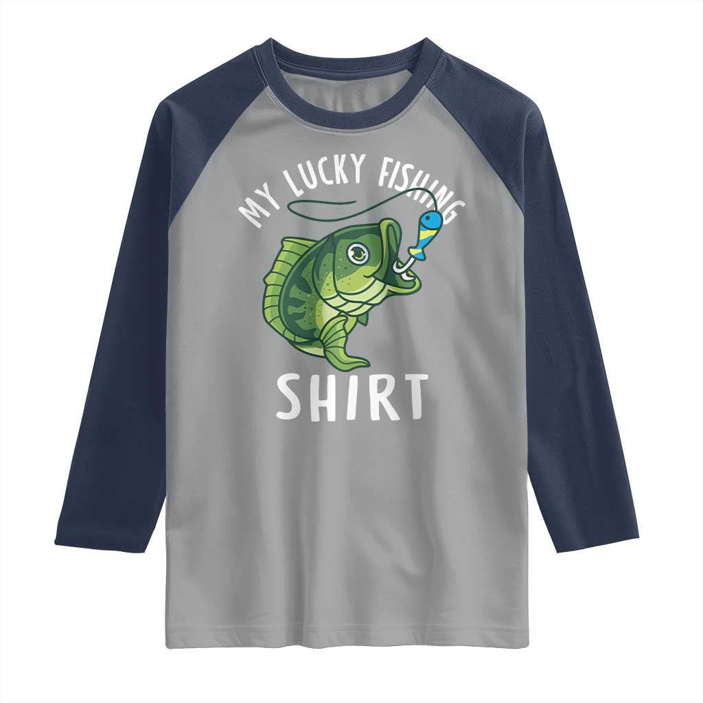 Lucky Fishing Raglan Shirt Funny Fisherman Fish Lovers - Wonder Print Shop