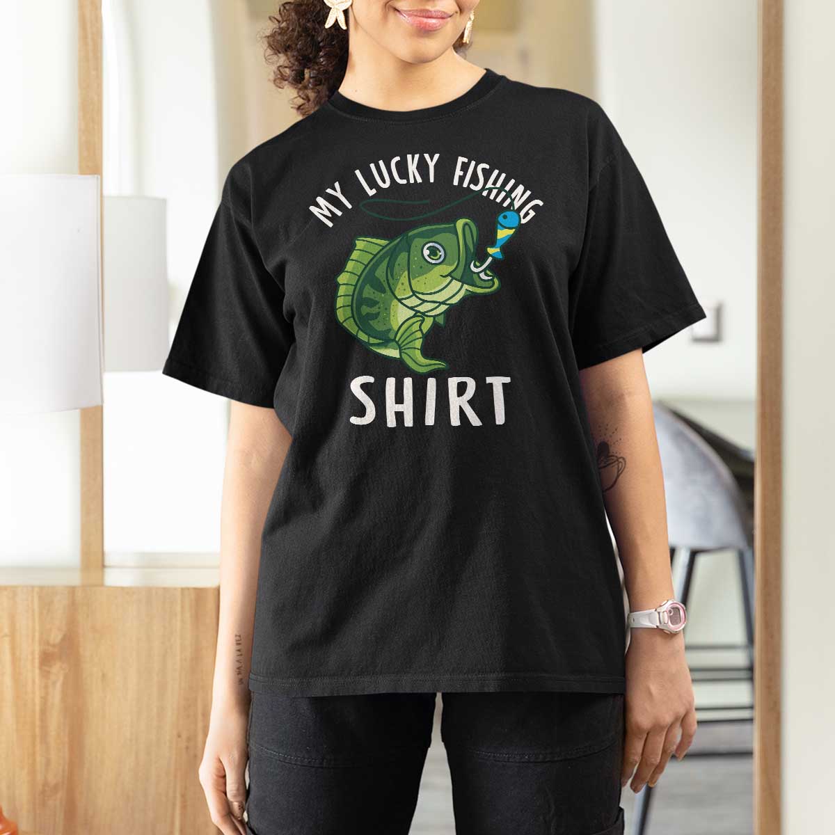 Lucky Fishing T Shirt For Women Funny Fisherman Fish Lovers - Wonder Print Shop