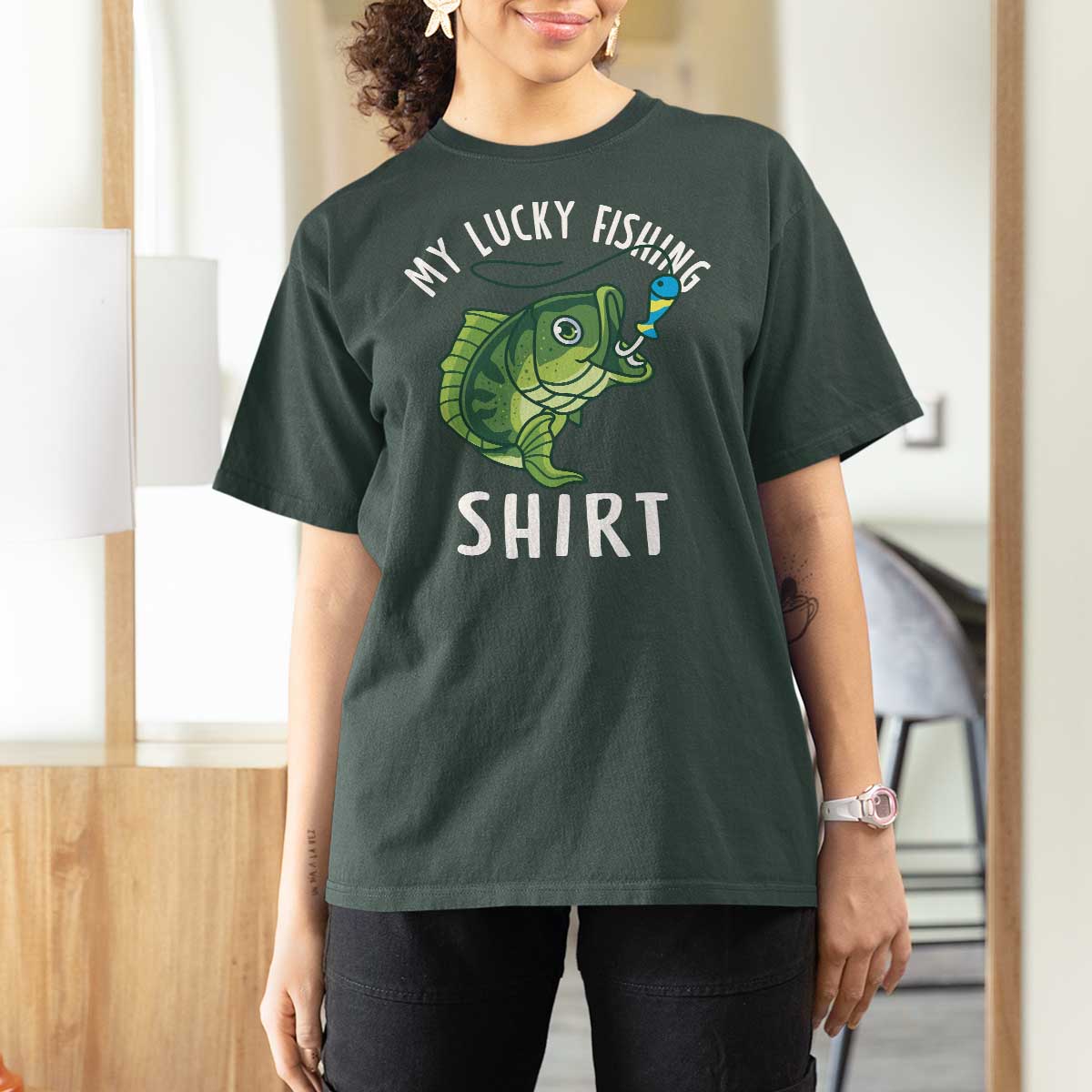 Lucky Fishing T Shirt For Women Funny Fisherman Fish Lovers - Wonder Print Shop