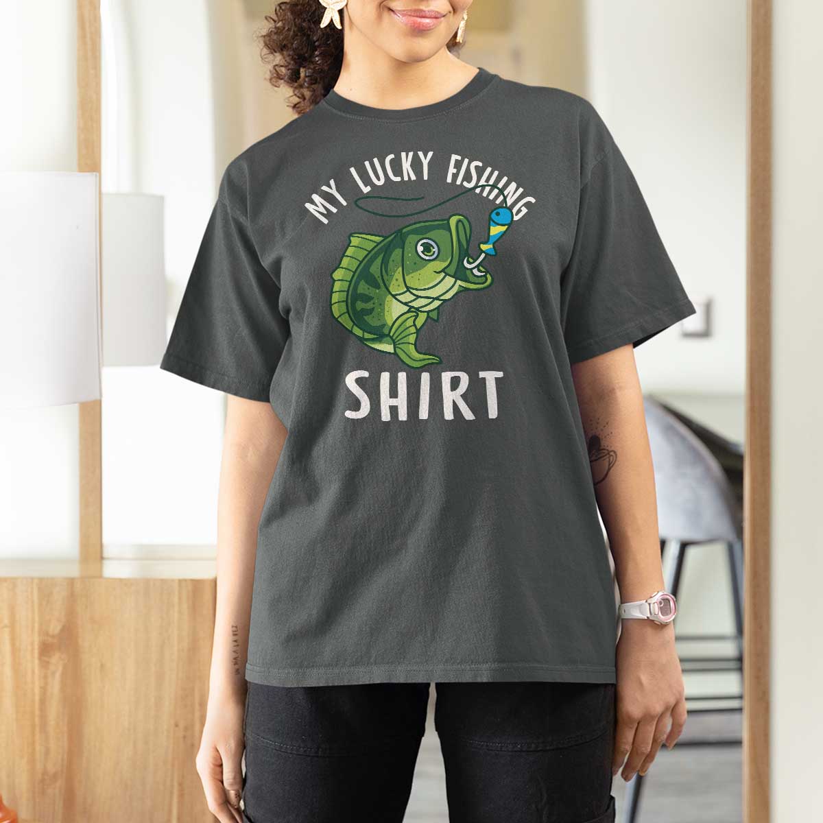 Lucky Fishing T Shirt For Women Funny Fisherman Fish Lovers - Wonder Print Shop