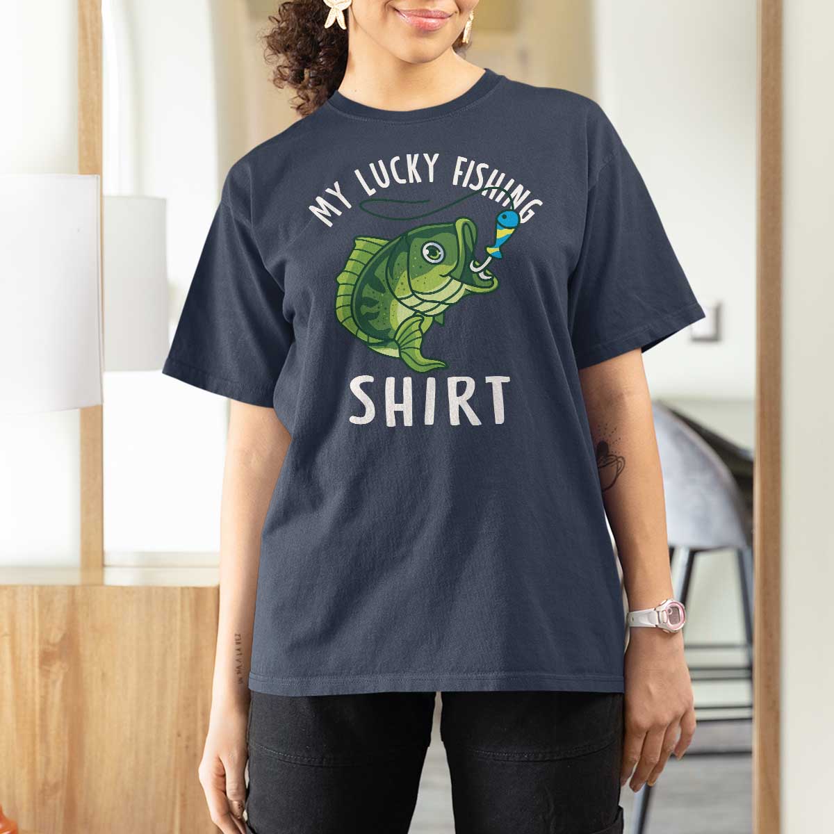 Lucky Fishing T Shirt For Women Funny Fisherman Fish Lovers - Wonder Print Shop