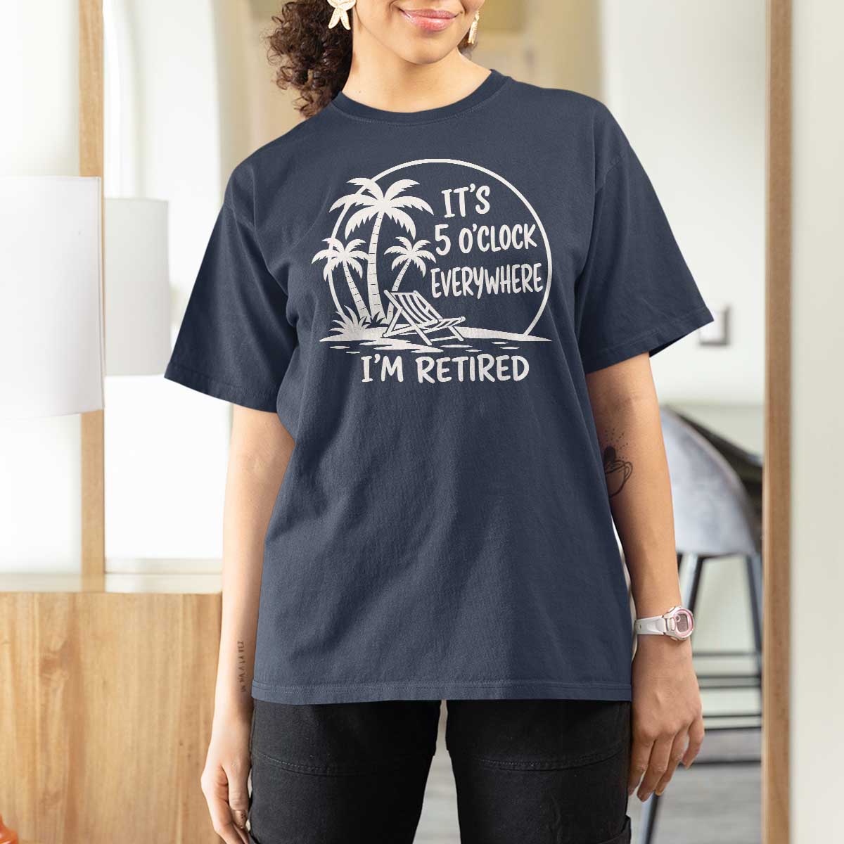 Funny Retirement T Shirt For Women I'm Retired It's 5 O'Clock Everywhere Beach