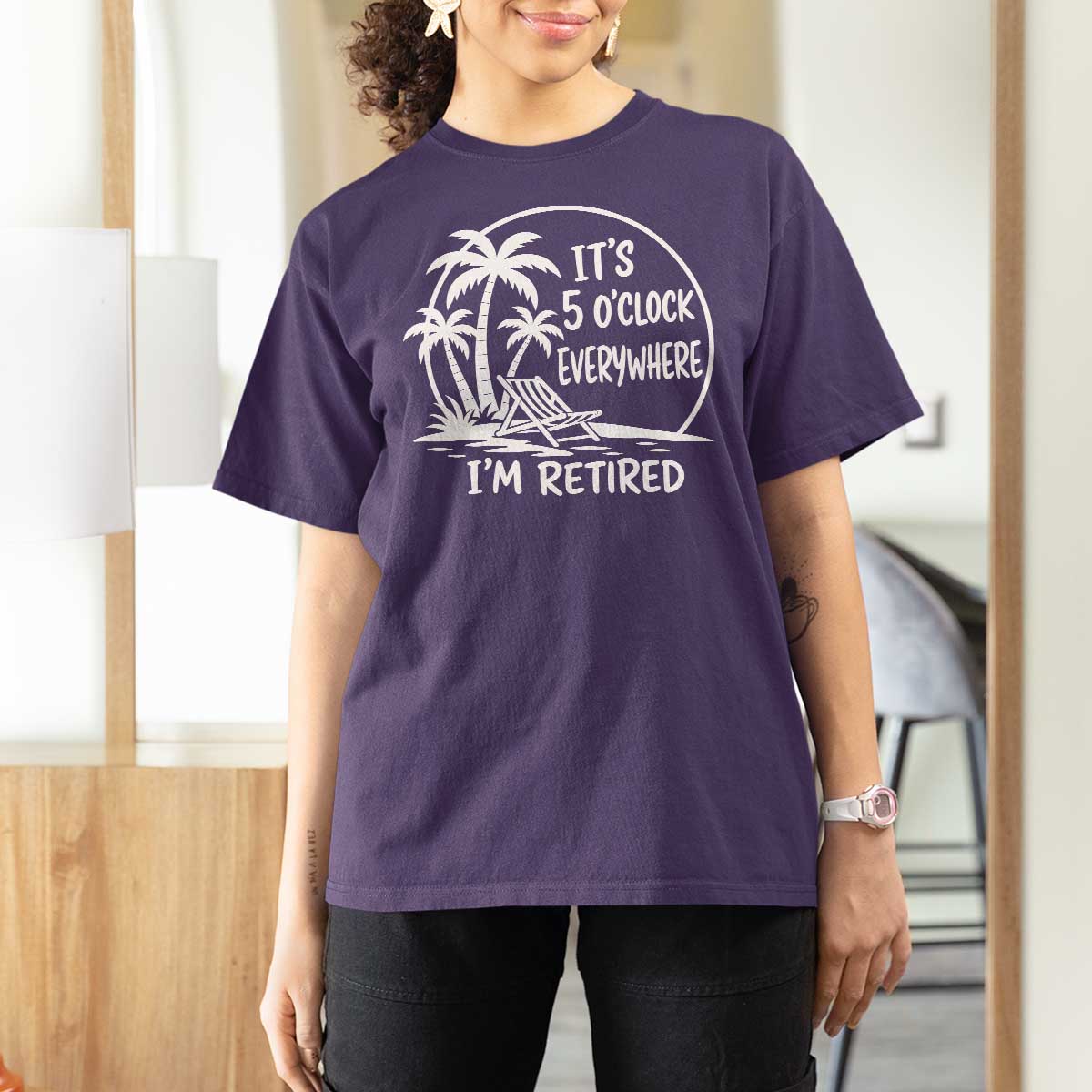 Funny Retirement T Shirt For Women I'm Retired It's 5 O'Clock Everywhere Beach