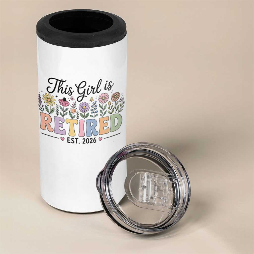 Retirement Gift For Her 4 in 1 Can Cooler Tumbler This Girl Is Retired 2026 Floral Grandma Mom Teacher Coworker