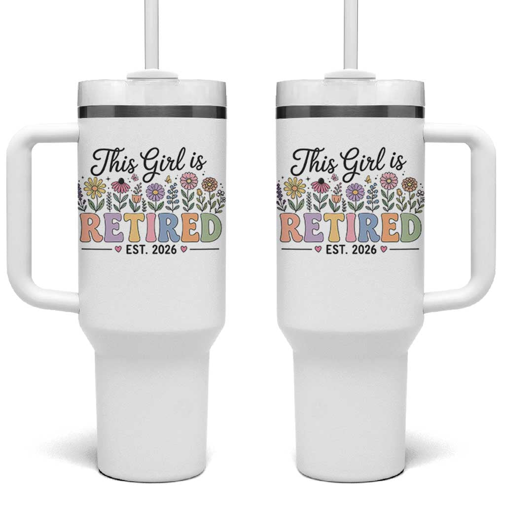 Retirement Gift For Her Tumbler With Handle This Girl Is Retired 2026 Floral Grandma Mom Teacher Coworker