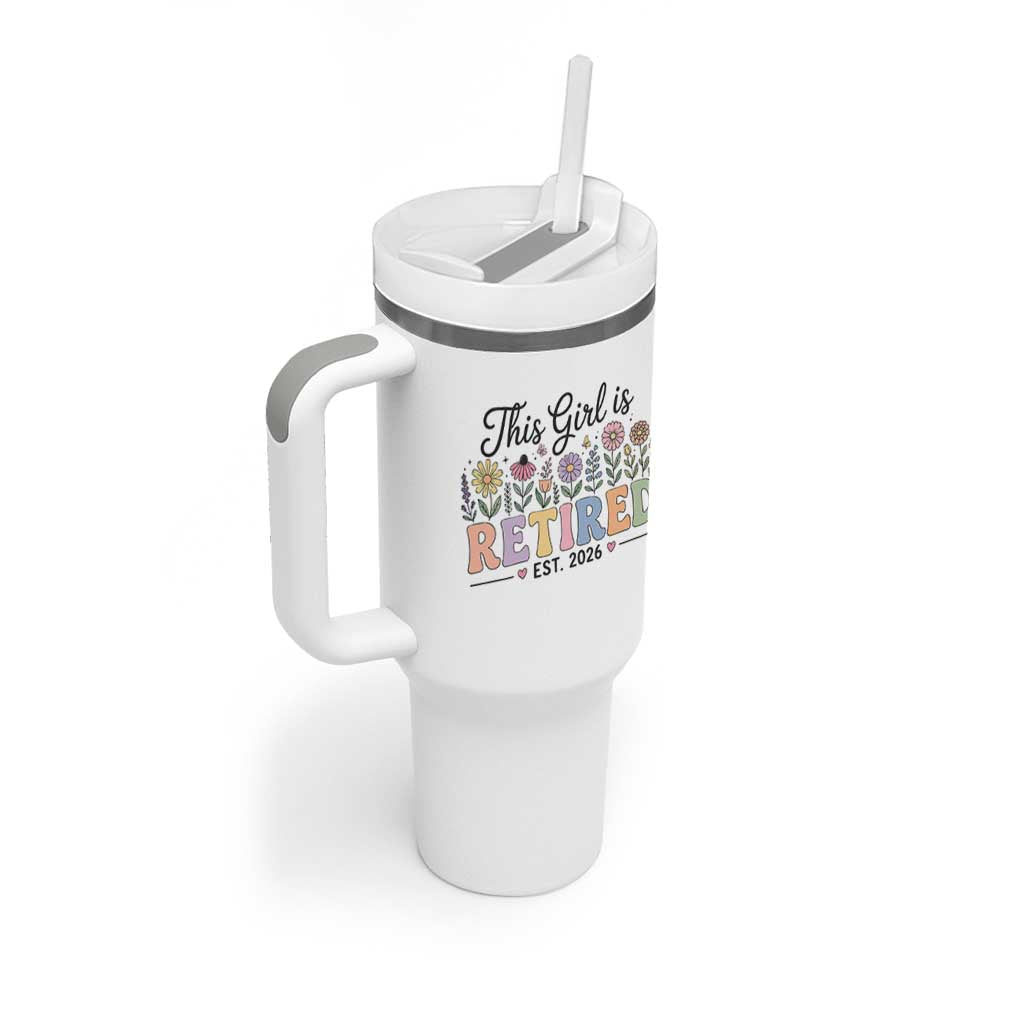 Retirement Gift For Her Tumbler With Handle This Girl Is Retired 2026 Floral Grandma Mom Teacher Coworker