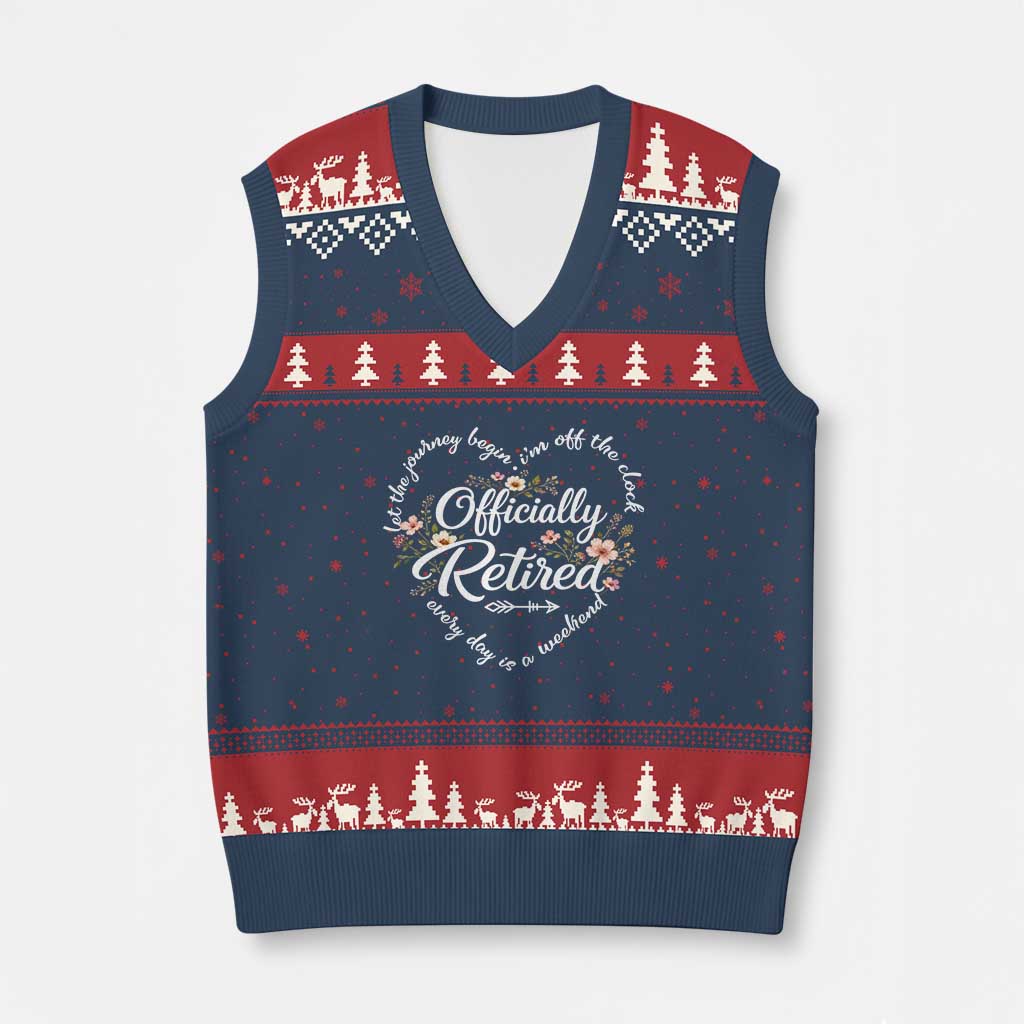Officially Retired V-Neck Knit Sweater Vest Floral Teacher Retirement Coworker Gift Let The Journey Begin