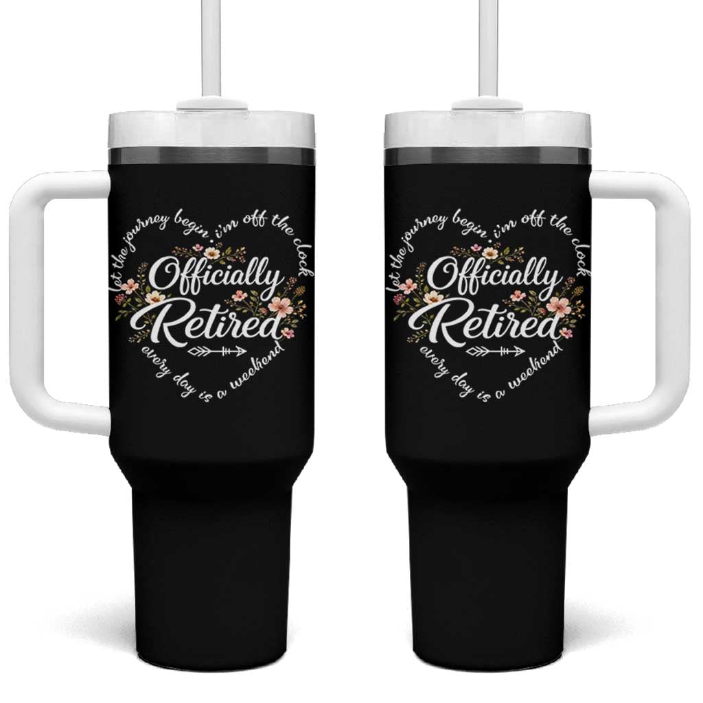 Officially Retired Tumbler With Handle Floral Teacher Retirement Coworker Gift Let The Journey Begin