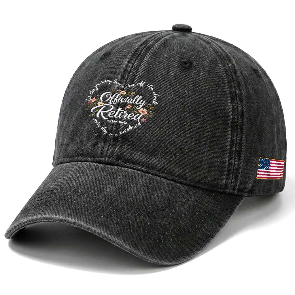 Officially Retired Washed Cotton Baseball Cap Floral Teacher Retirement Coworker Gift Let The Journey Begin