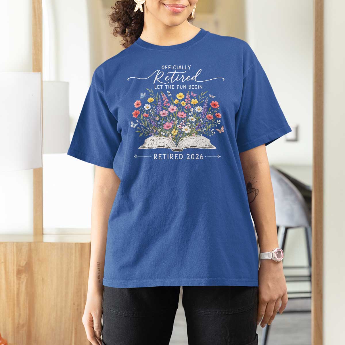 Officially Retired T Shirt For Women Floral Teacher Retirement Coworker Gift Let The Fun Begin