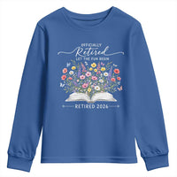 Officially Retired Youth Sweatshirt Floral Teacher Retirement Coworker Gift Let The Fun Begin