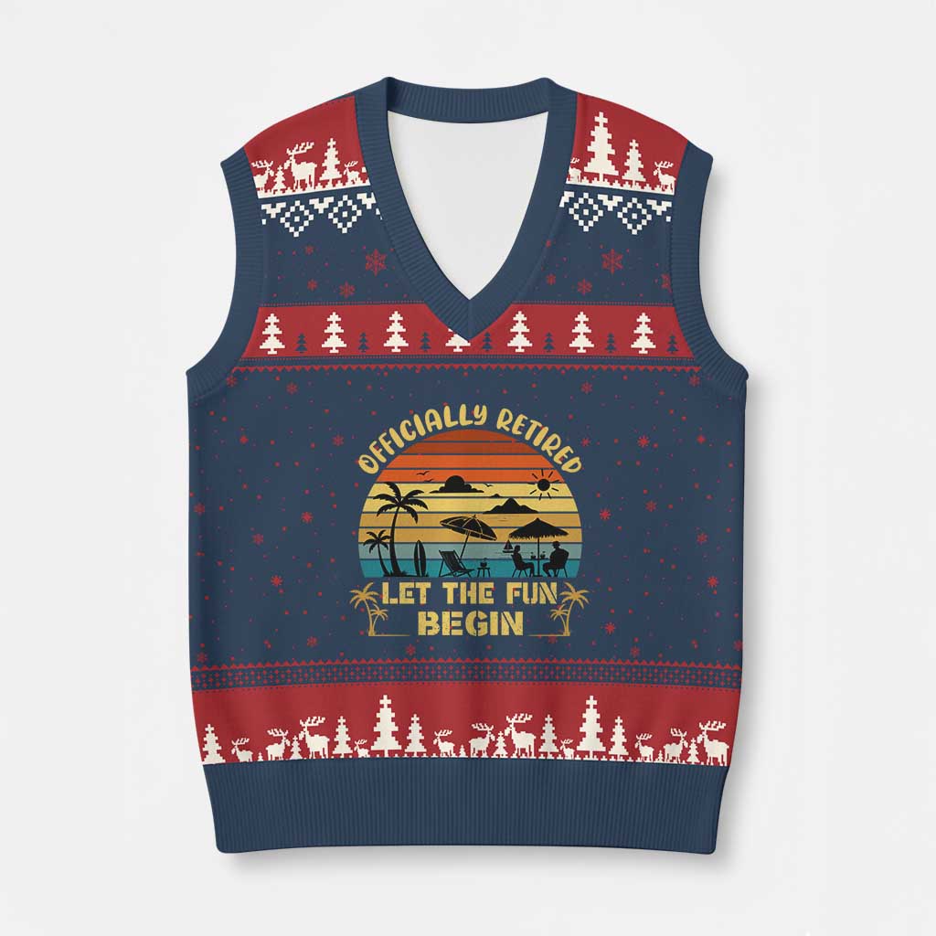 Retirement 2026 V-Neck Knit Sweater Vest Officially Retired Let The Fun Begin Retro