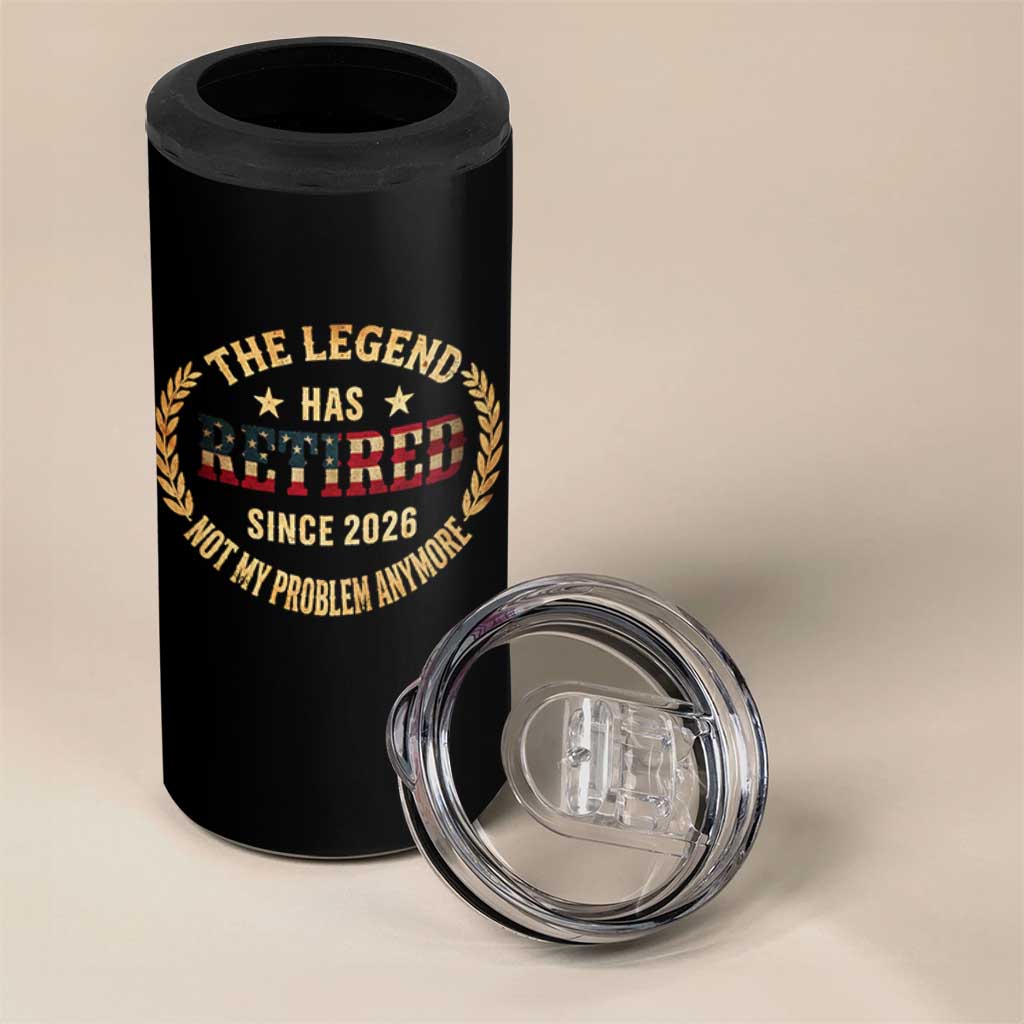 Retirement Gifts For Men 2026 4 in 1 Can Cooler Tumbler The Legend Has Retired Retired Not My Problems Anymore US Flag