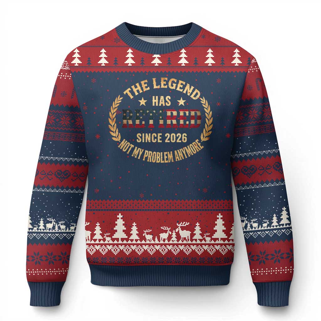 Retirement Gifts For Men 2026 Ugly Christmas Sweater The Legend Has Retired Retired Not My Problems Anymore US Flag