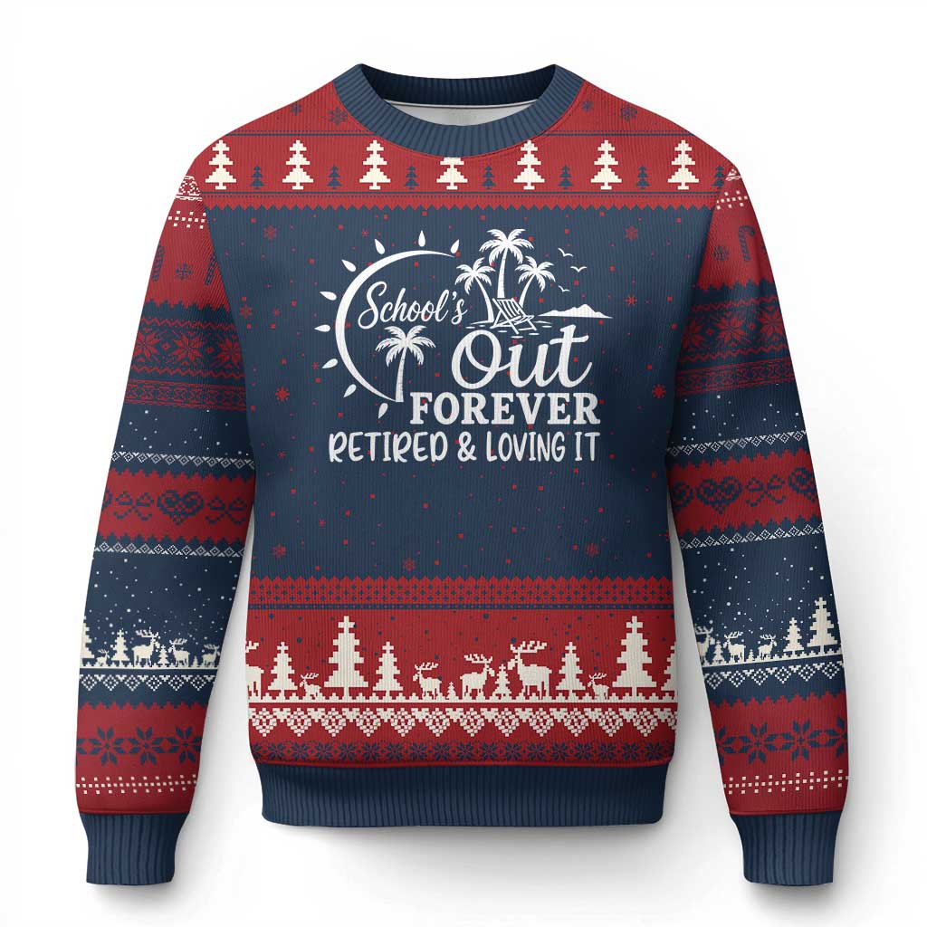 Retired Teacher Ugly Christmas Sweater Schools Out Forever Retirement Teacher Gift
