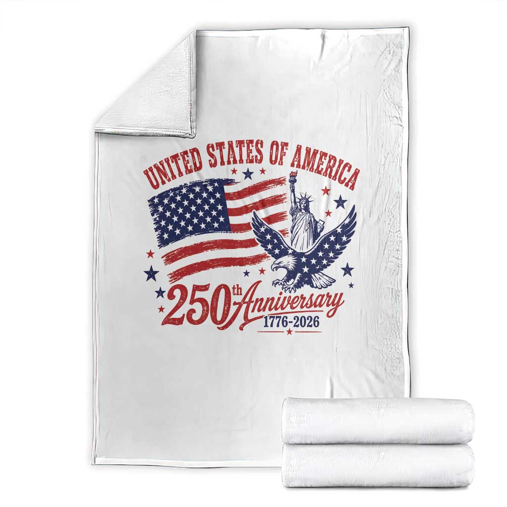 USA 250th Anniversary Throw Blanket Land Of The Free USA Patriotic 1776 2026 Statue Of Liberty Eagle Flag
