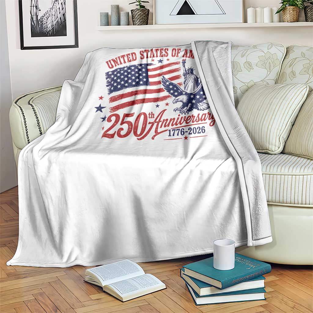 USA 250th Anniversary Throw Blanket Land Of The Free USA Patriotic 1776 2026 Statue Of Liberty Eagle Flag