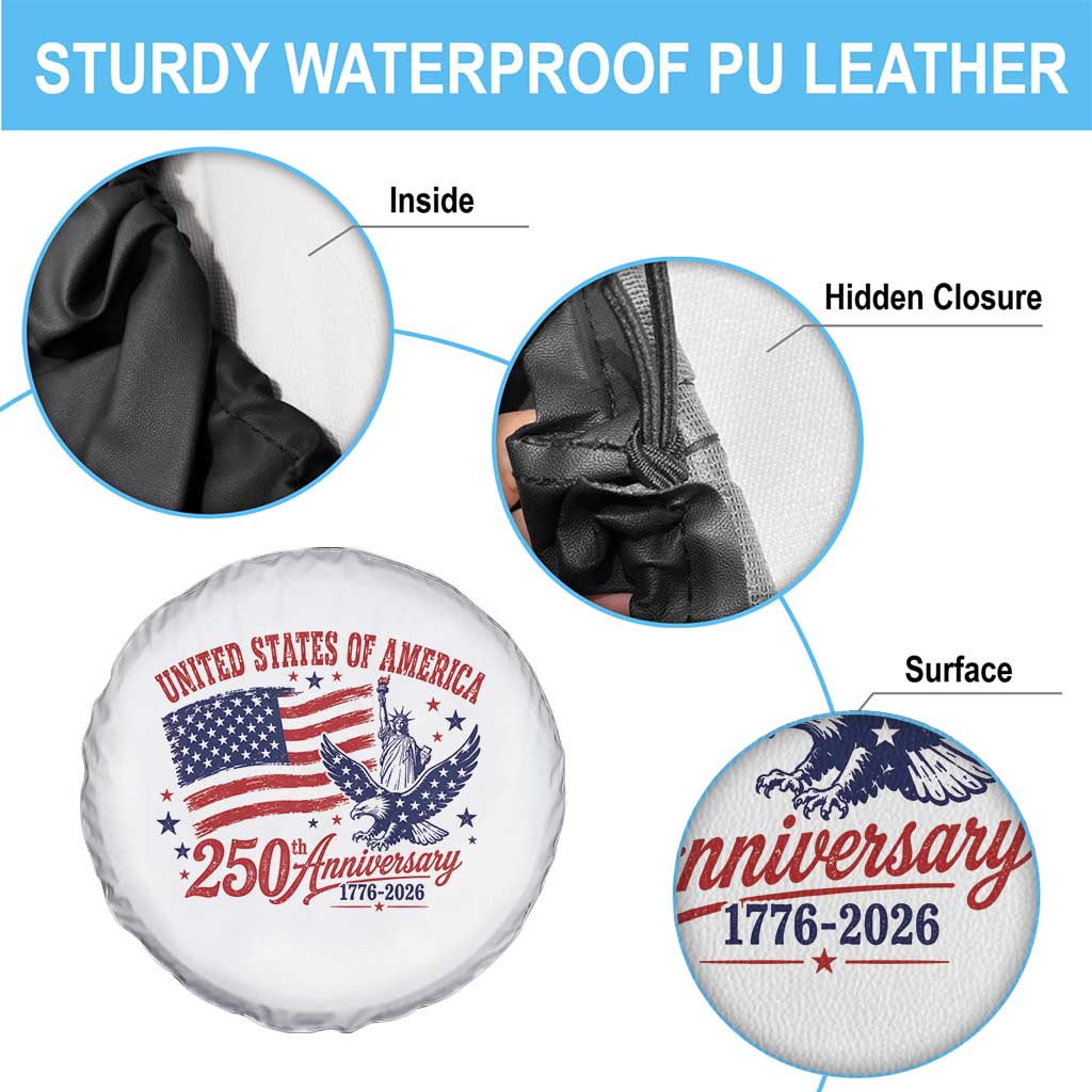 USA 250th Anniversary Spare Tire Cover Land Of The Free USA Patriotic 1776 2026 Statue Of Liberty Eagle Flag