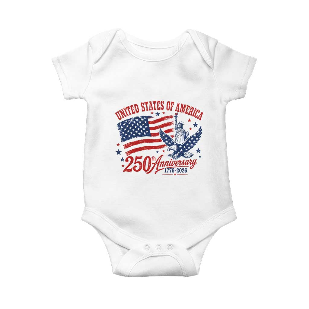 USA 250th Anniversary Baby Onesie Land Of The Free USA Patriotic 1776 2026 Statue Of Liberty Eagle Flag