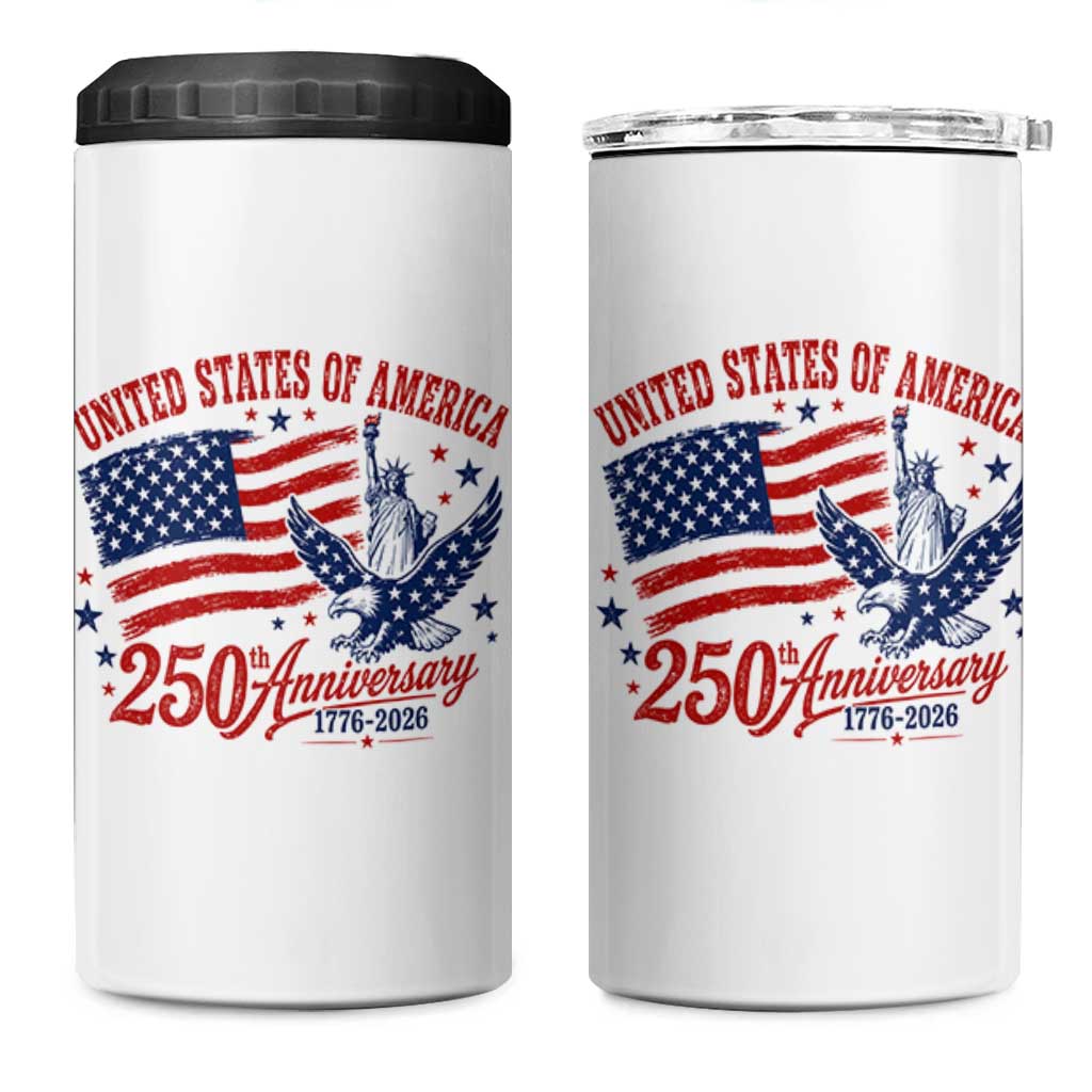 USA 250th Anniversary 4 in 1 Can Cooler Tumbler Land Of The Free USA Patriotic 1776 2026 Statue Of Liberty Eagle Flag